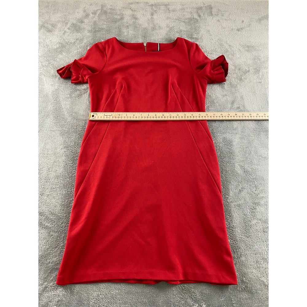 Tommy Hilfiger Red Ruffle‎ Sleeve Shift Dress Womens 4 Boat Neck Pockets Zipper - Picture 5 of 11